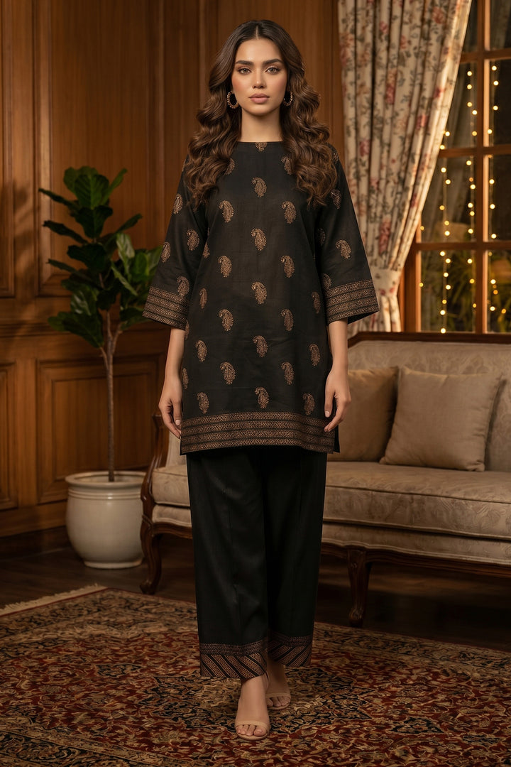 Coffee 2 Piece Unstitched Printed Cambric Co-Ord Set