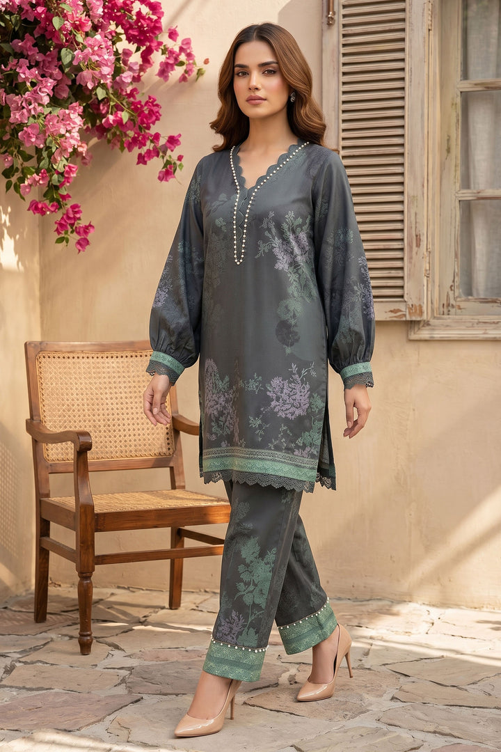 Charcoal 2 Piece Unstitched Printed Cambric Co-Ord Set