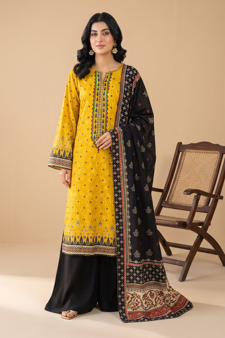 3 Piece Unstitched Yellow Premium Linen