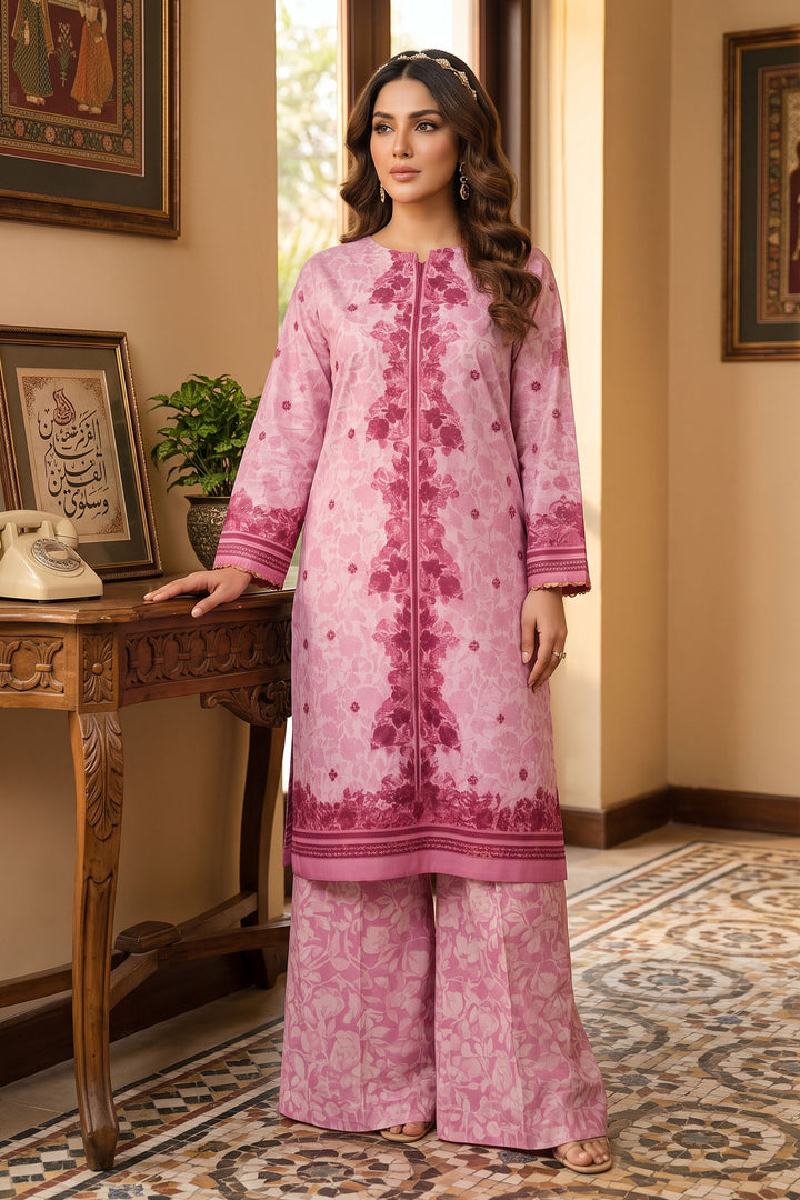 Baby Pink 2 Piece Unstitched Printed Cambric Co-Ord Set