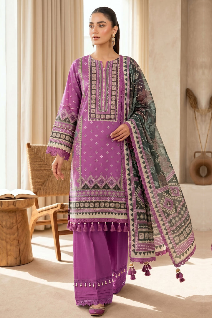 Magenta 3 Piece Unstitched Premium Printed Lawn