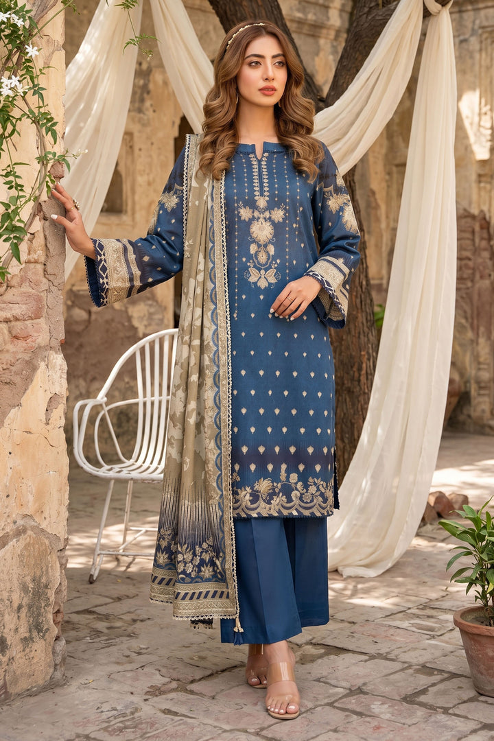 3 Piece Unstitched Blue Premium Lawn
