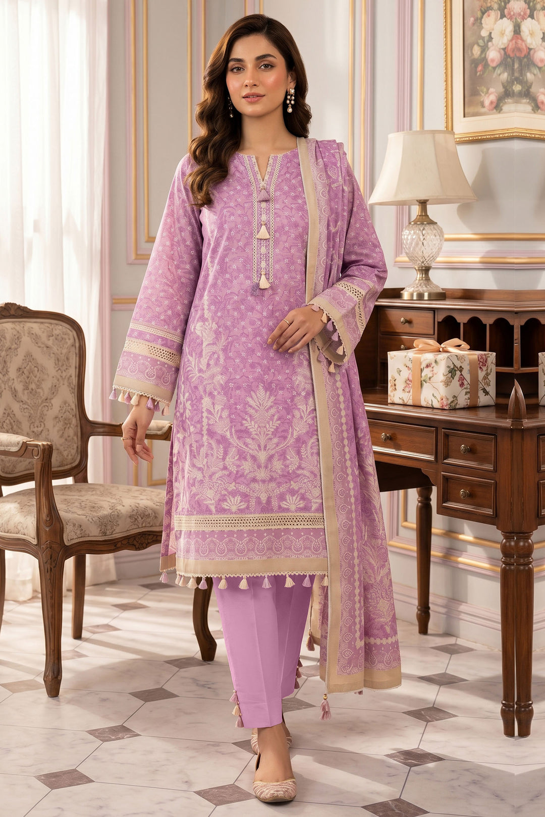 Lavender 3 Piece Unstitched Premium Printed Lawn