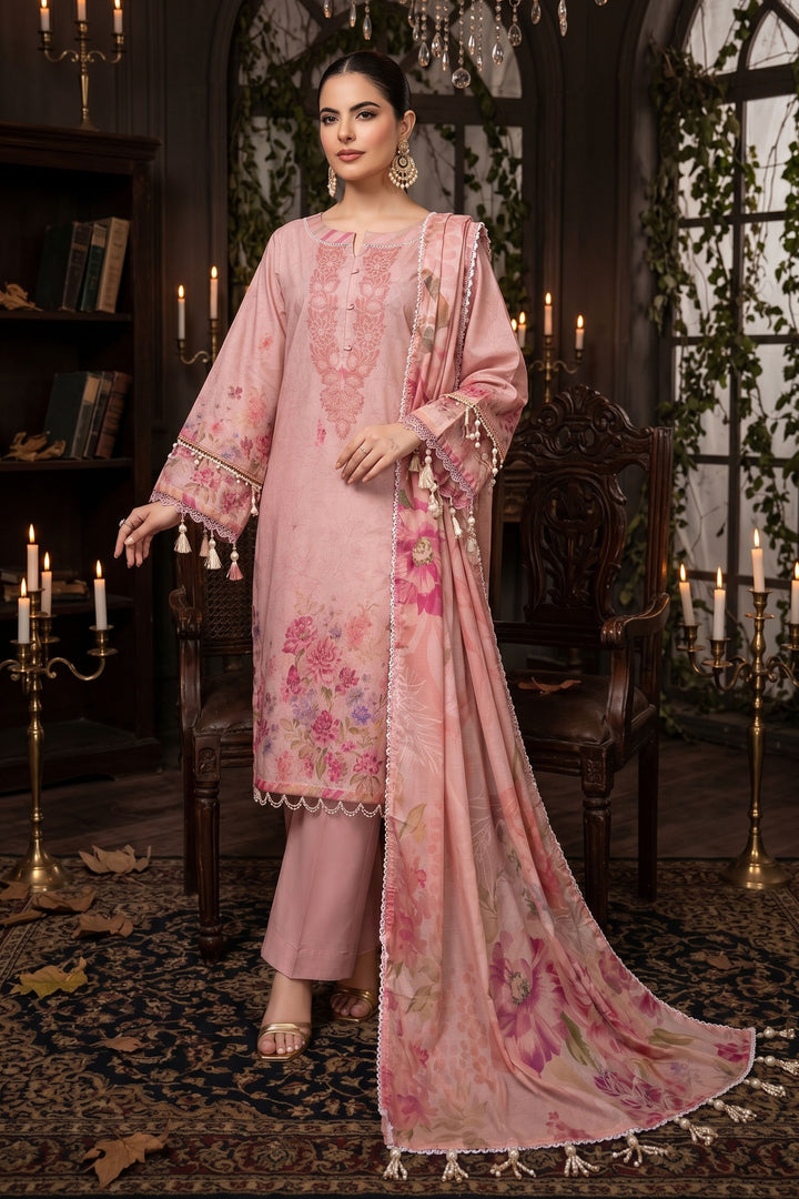 3 Piece Unstitched Pink Premium Lawn