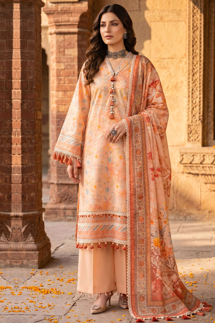 3 Piece Unstitched Orange Premium Lawn