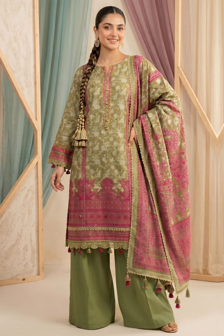 Mehndi Green 3 Piece Unstitched Premium Printed Lawn