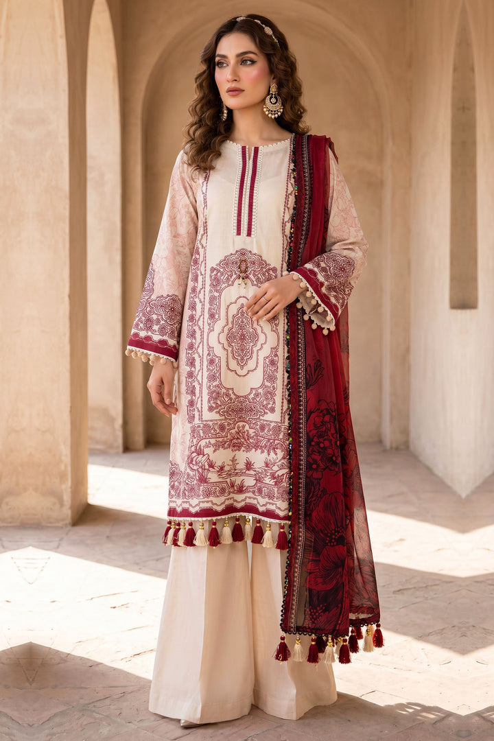 3 Piece Unstitched Beige Premium Lawn