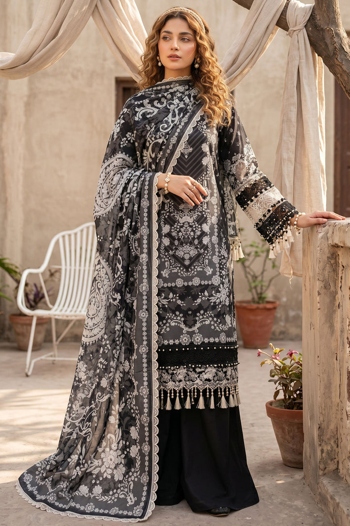 Black 3 Piece Unstitched Premium Printed Lawn