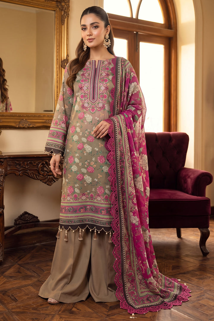 Army Brown 3 Piece Unstitched Premium Printed Lawn