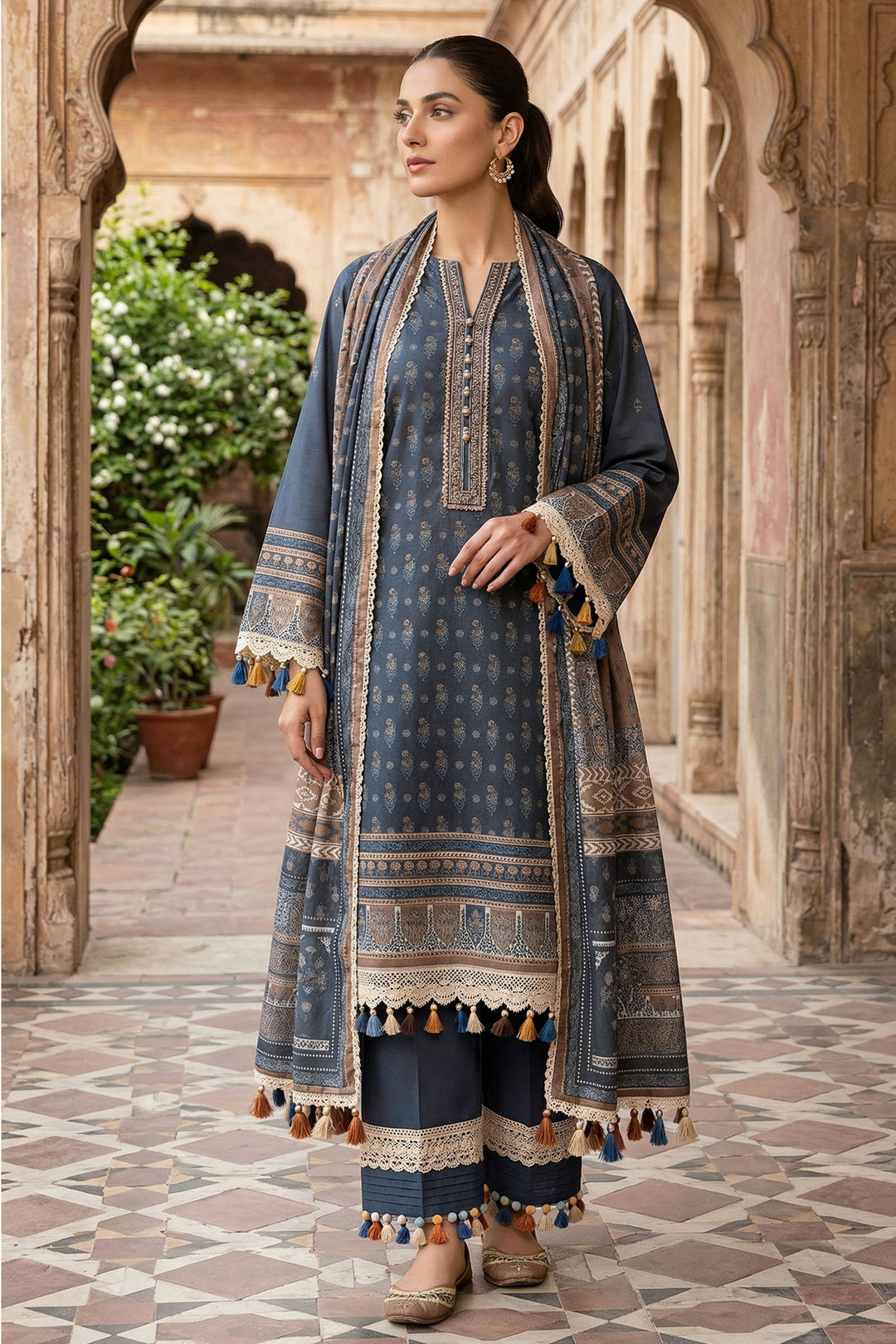 Blue 3 Piece Unstitched Premium Printed Lawn