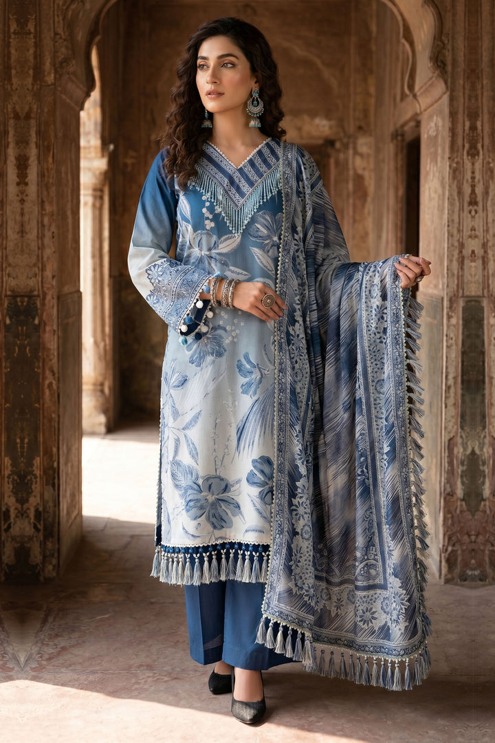 3 Piece Unstitched Blue Premium Lawn