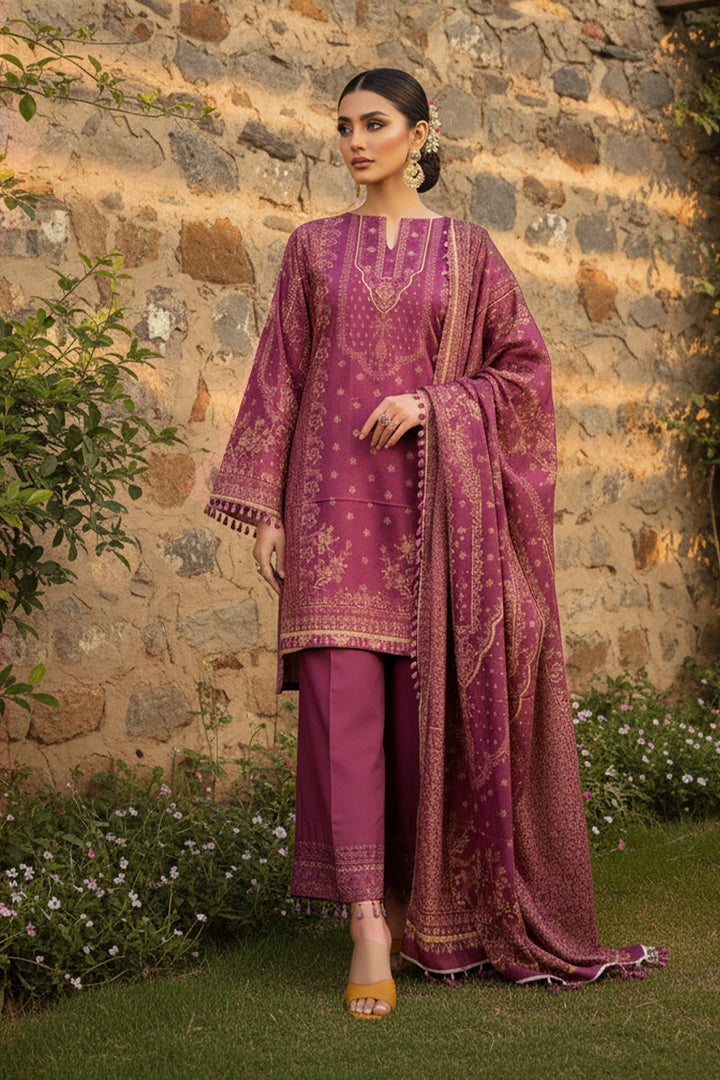 3 Piece Unstitched Dark Raspberry Premium Printed Lawn