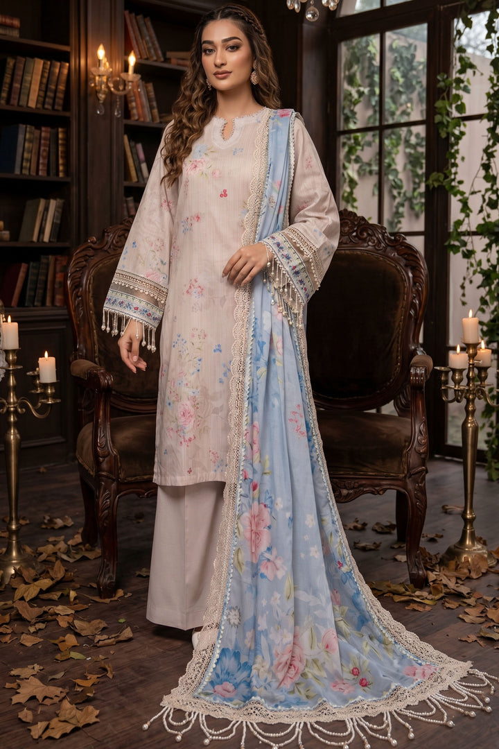 3 Piece Unstitched Peach Premium Lawn