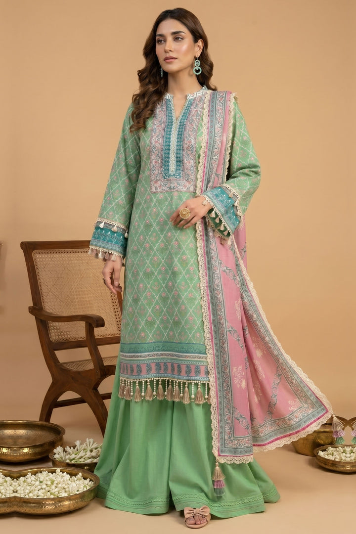 3 Piece Unstitched Green Premium Lawn