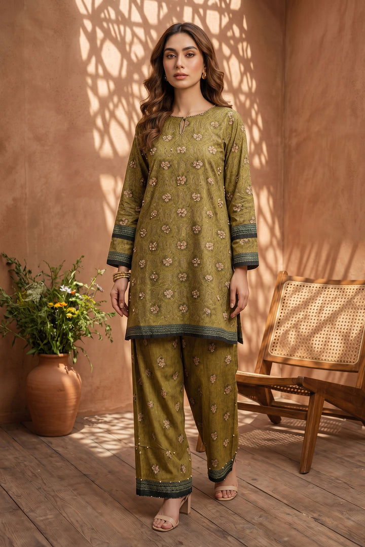 Dark Tan 2 Piece Unstitched Printed Cambric Co-Ord Set