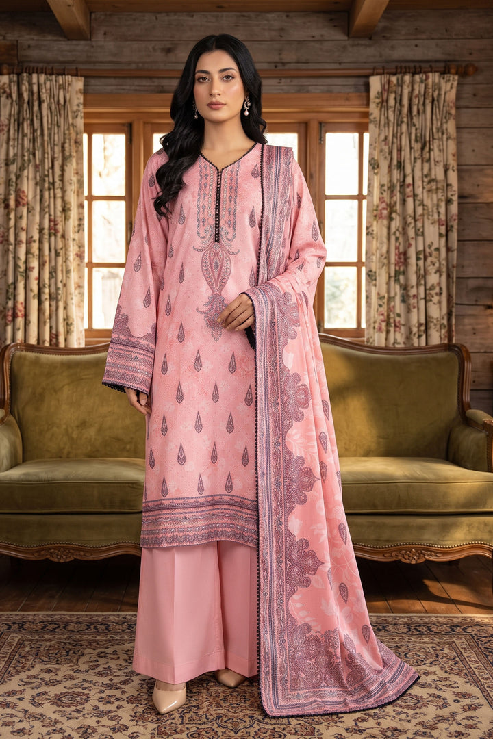 3 Piece Unstitched Pink Premium Linen
