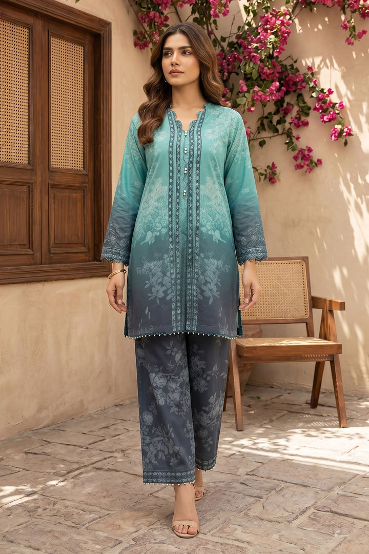 Dark Cyan 2 Piece Unstitched Printed Cambric Co-Ord Set