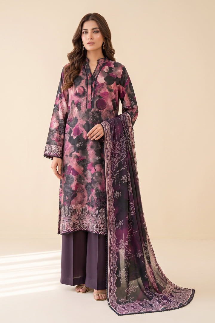 3 Piece Unstitched Plum Premium Linen