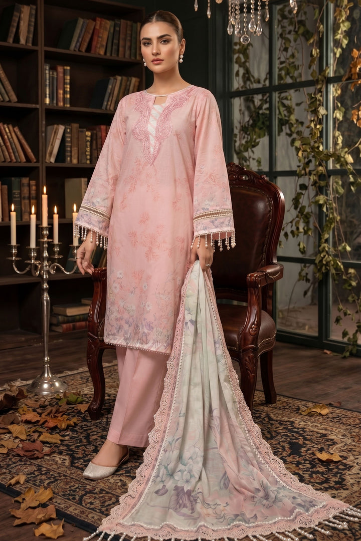 3 Piece Unstitched Pink Premium Lawn