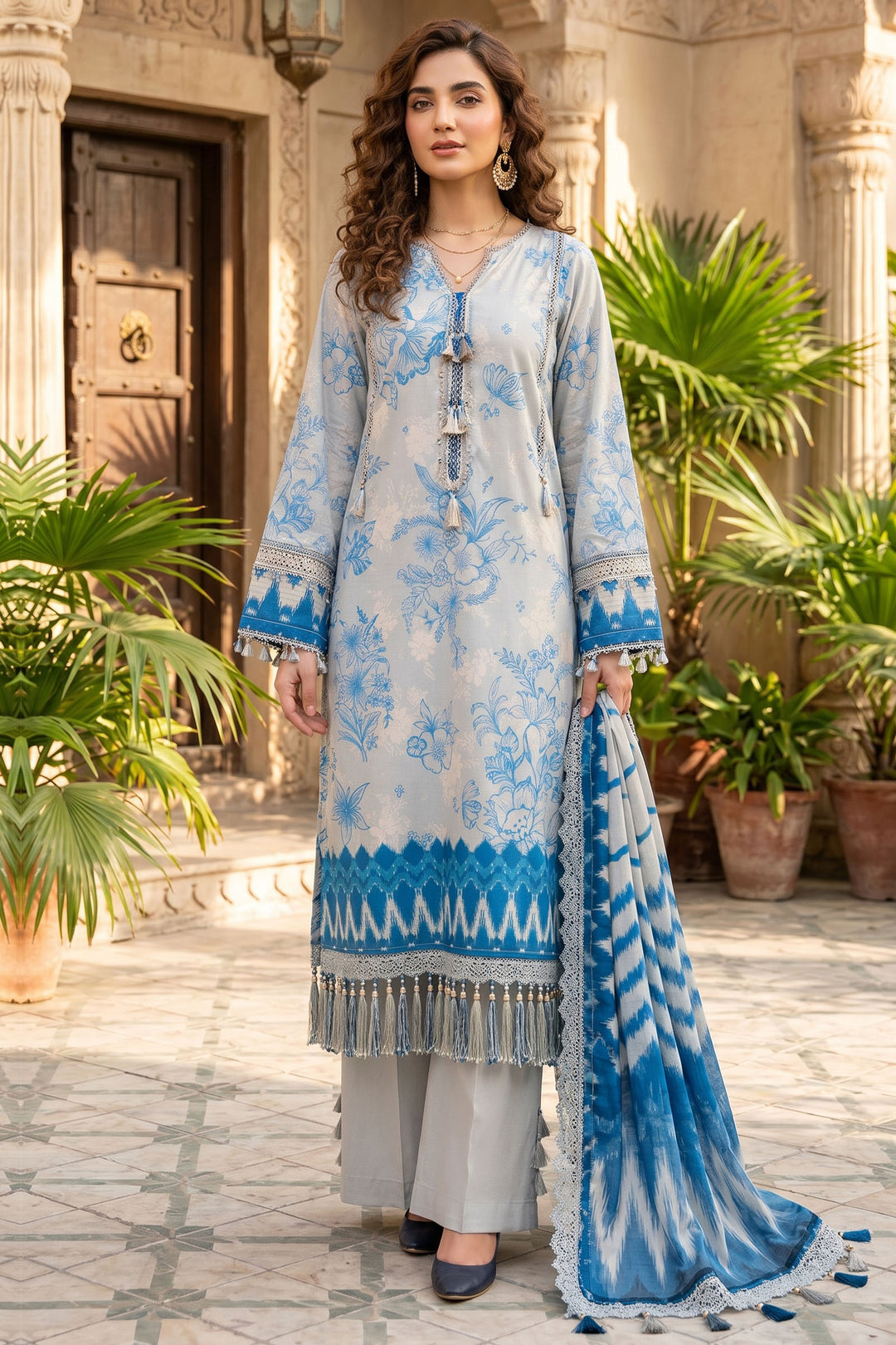 3 Piece Unstitched Grey Premium Lawn