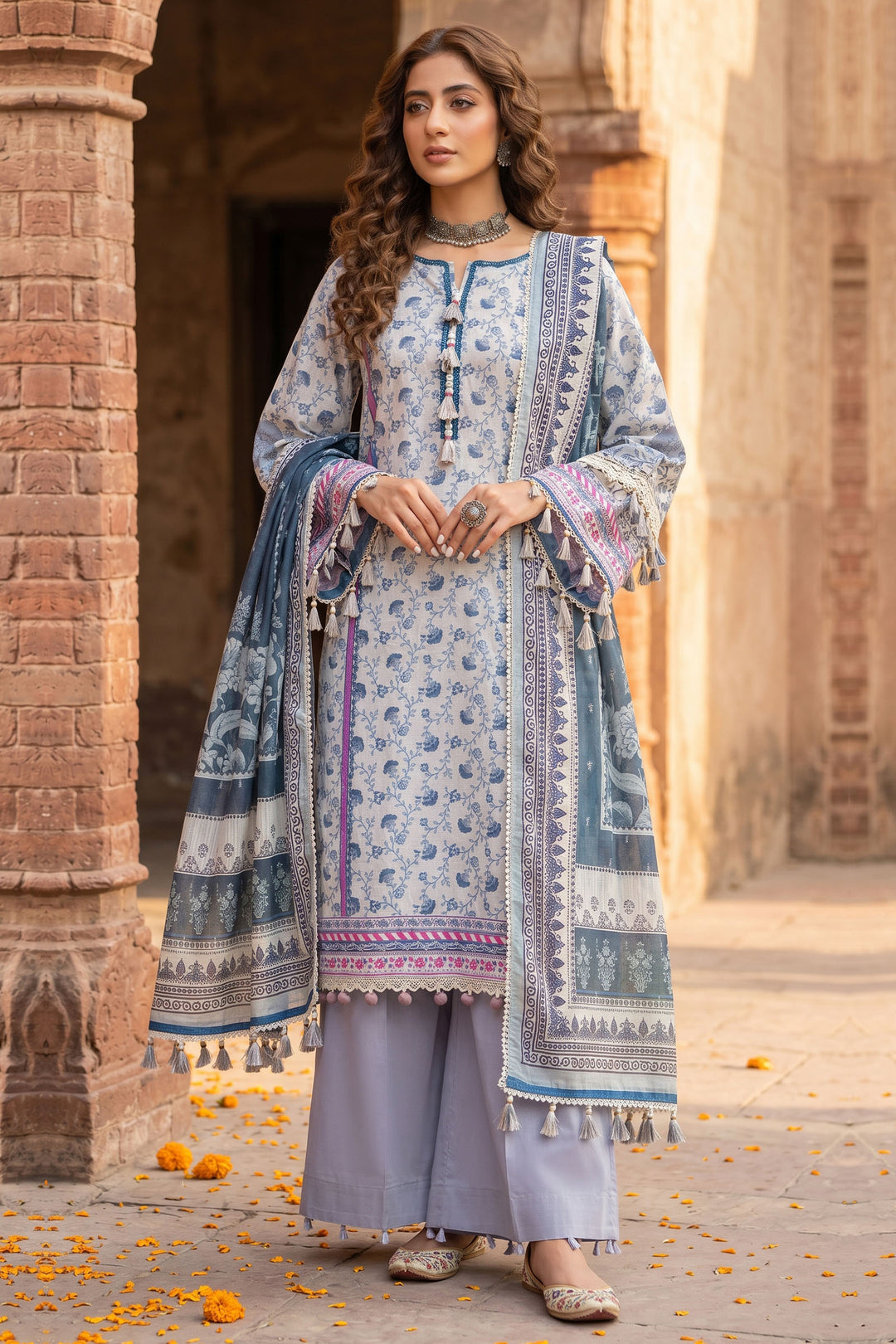 3 Piece Unstitched Ice Blue Premium Lawn