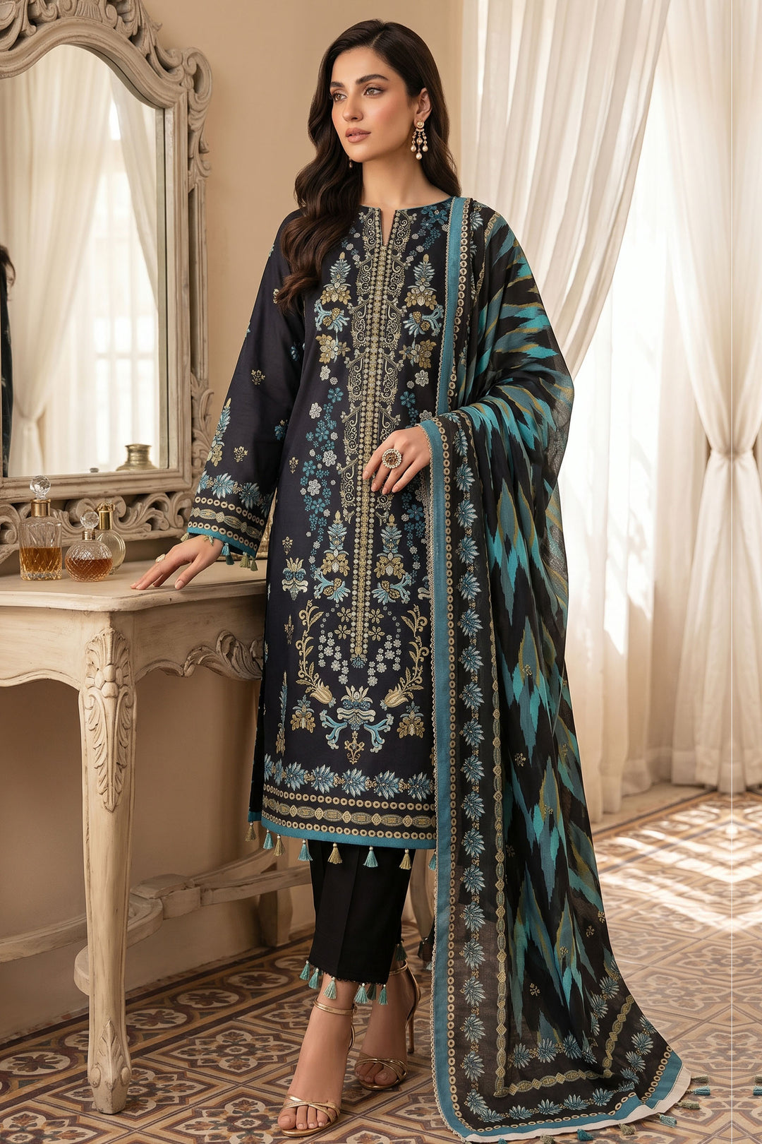 Smoky Black 3 Piece Unstitched Premium Printed Lawn