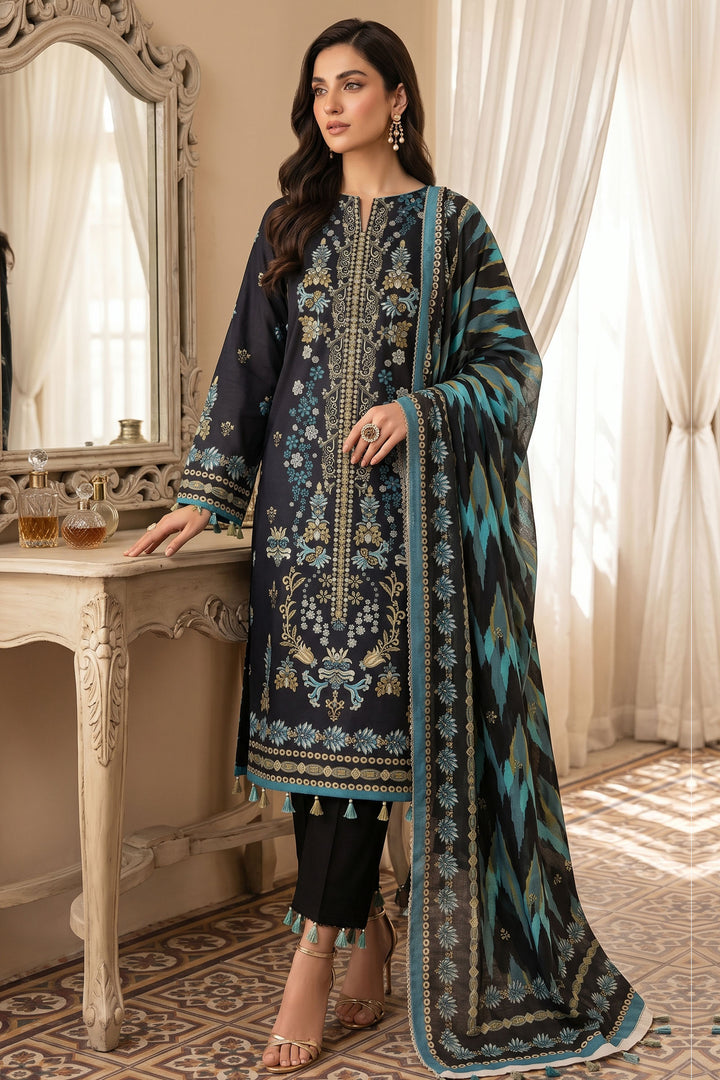 Smoky Black 3 Piece Unstitched Premium Printed Lawn
