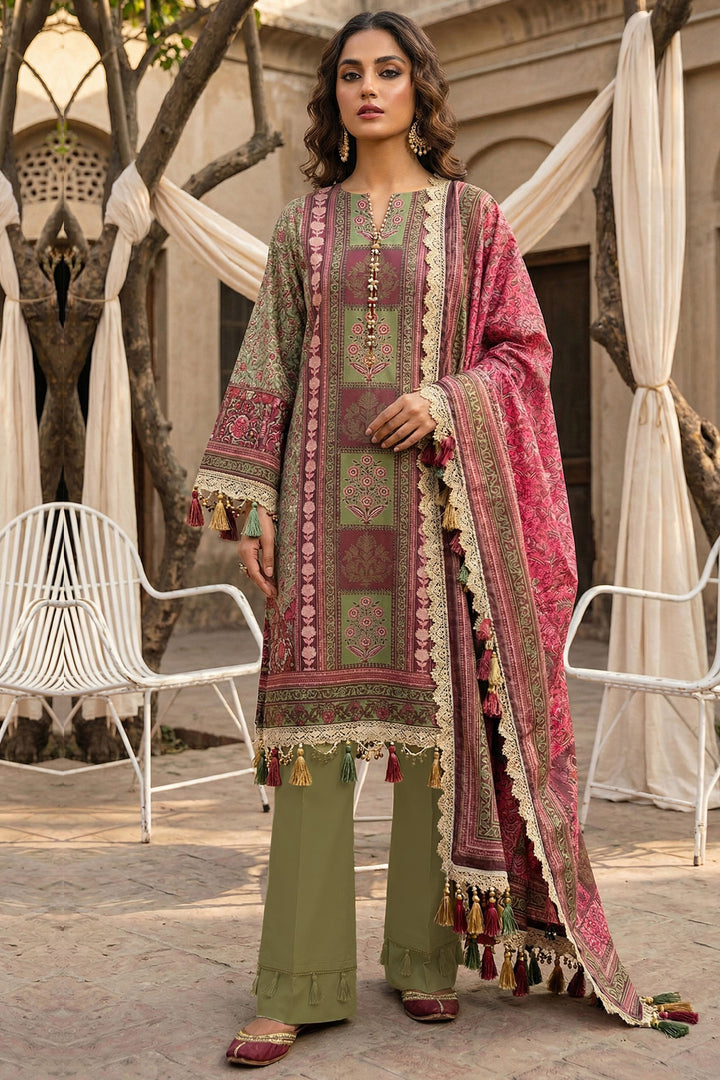 Olive Green 3 Piece Unstitched Premium Printed Lawn
