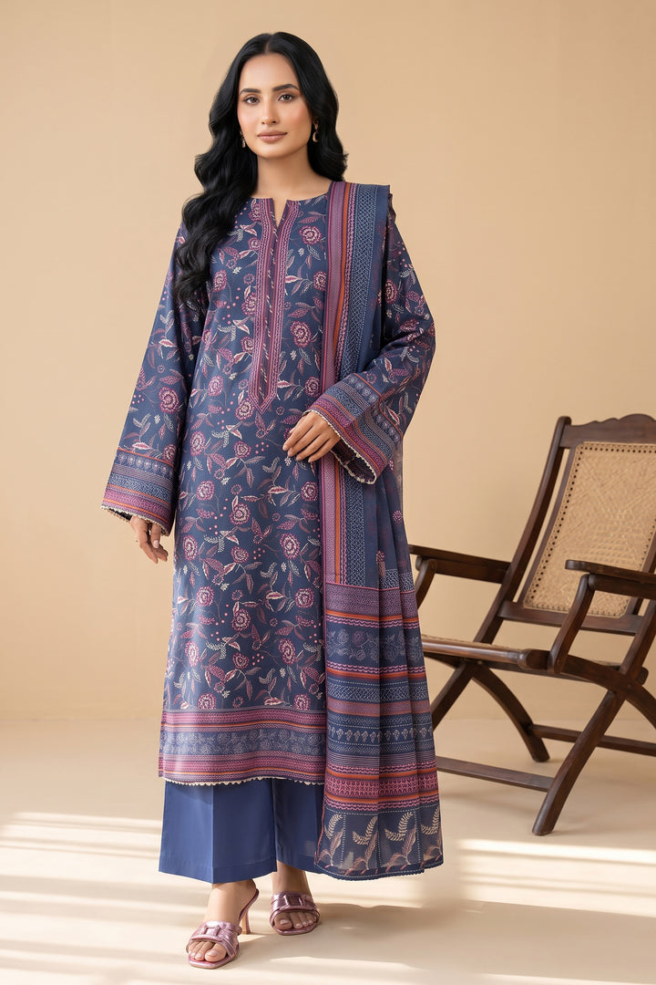 3 Piece Unstitched Dusky Blue Premium Linen