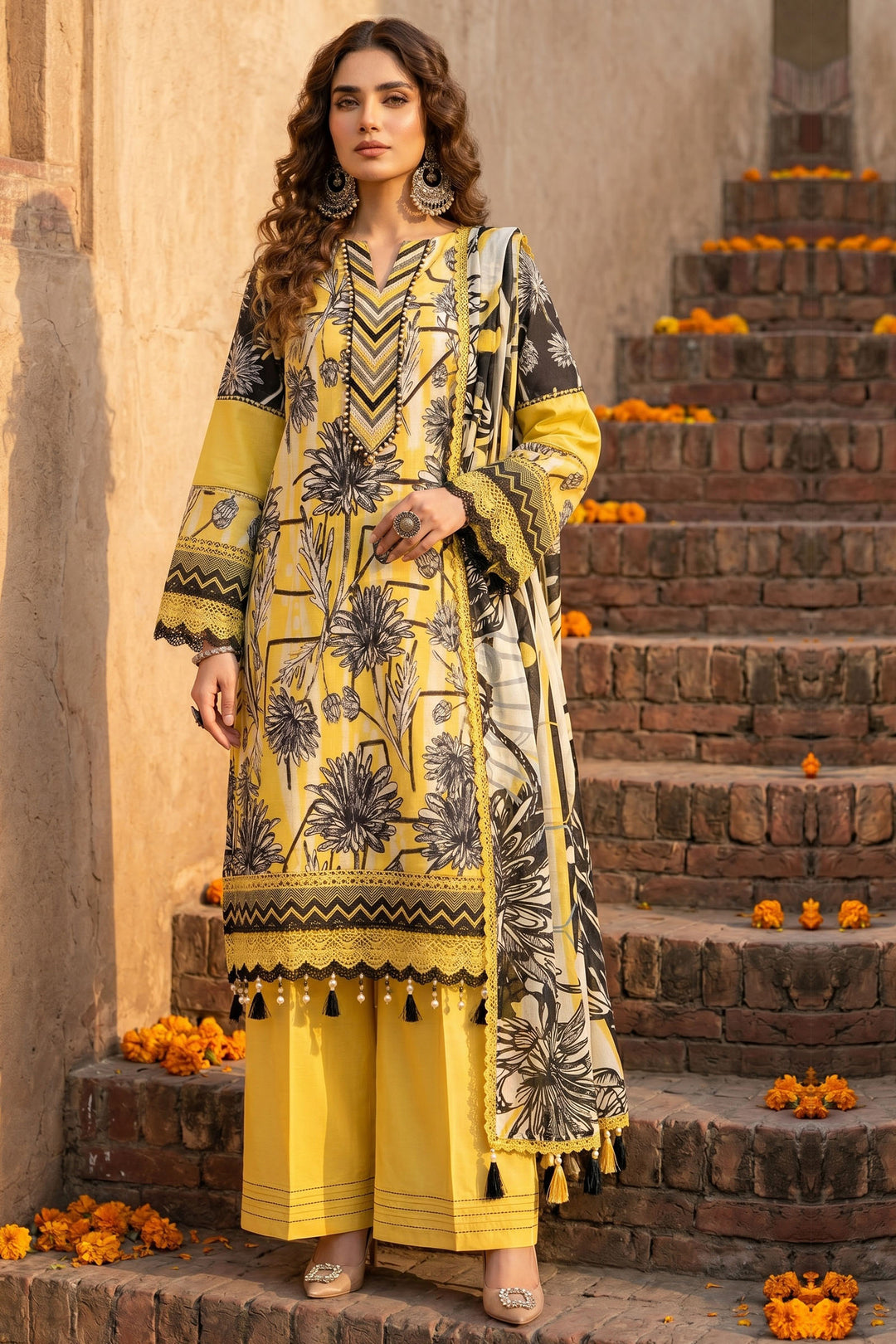 3 Piece Unstitched Yellow Premium Lawn