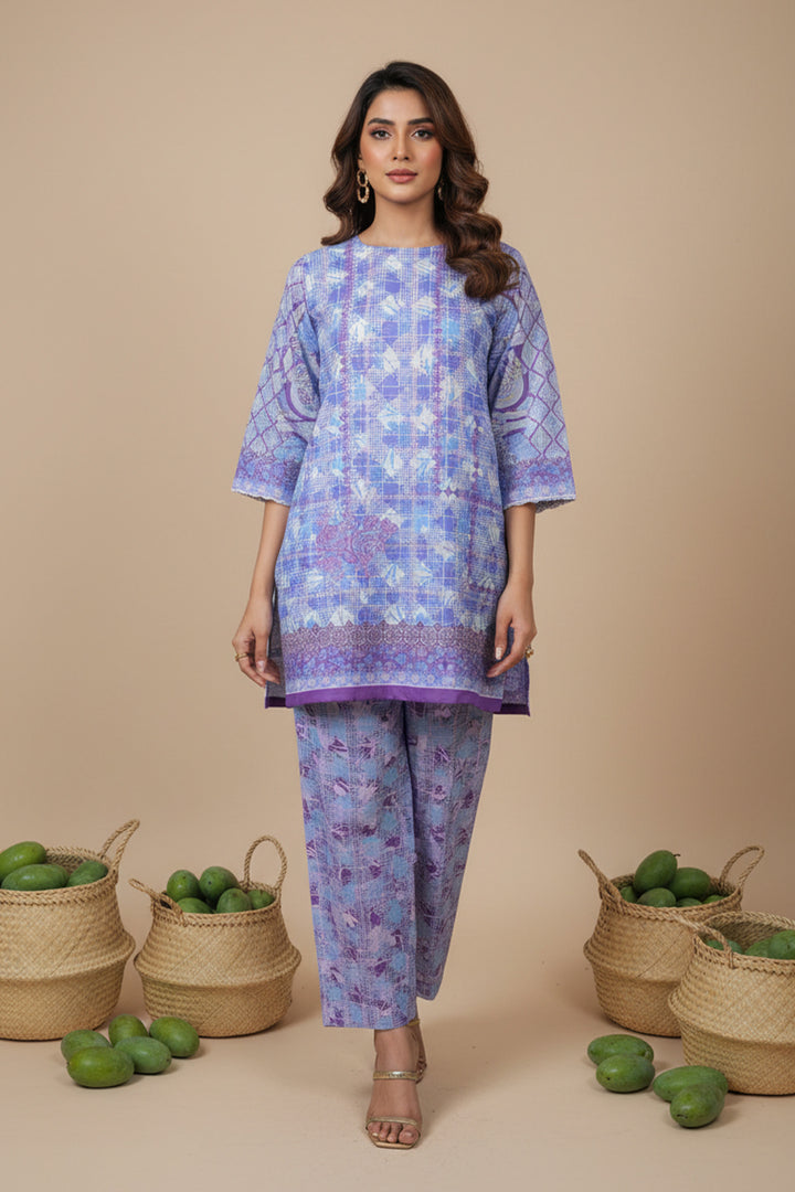 Light Purple 2 Piece Unstitched Printed Cambric Co-Ord Set