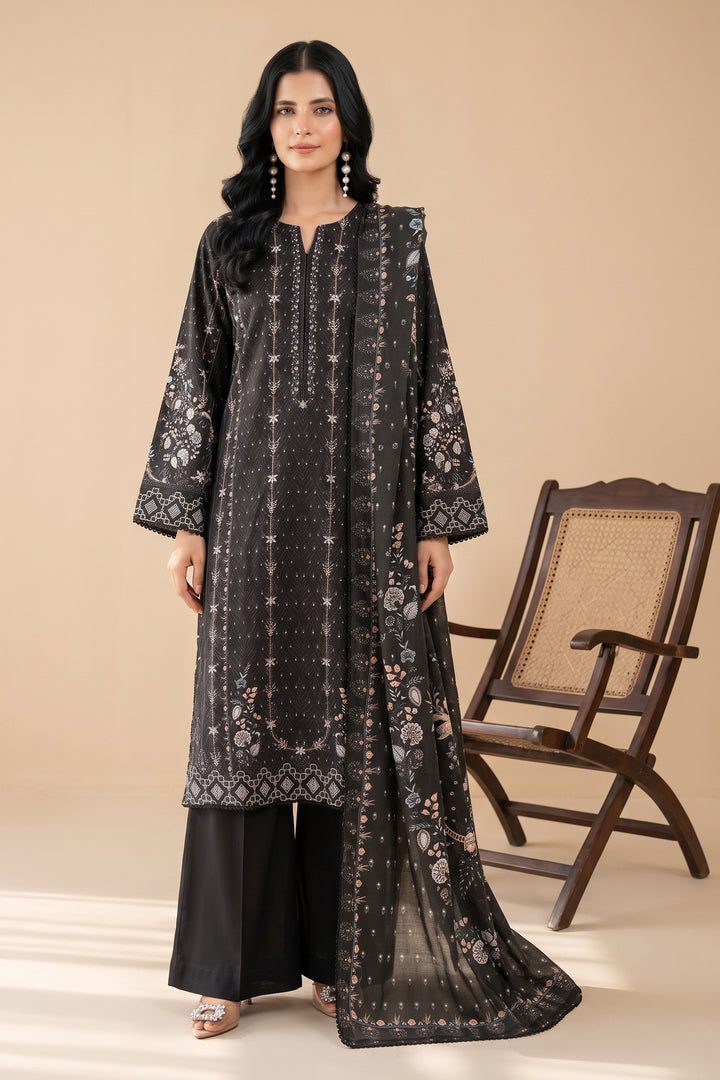 3 Piece Unstitched Black Premium Linen
