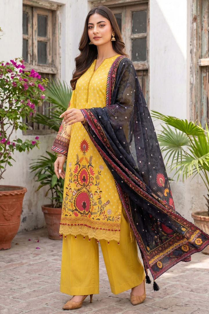 3 Piece Unstitched Yellow Premium Lawn