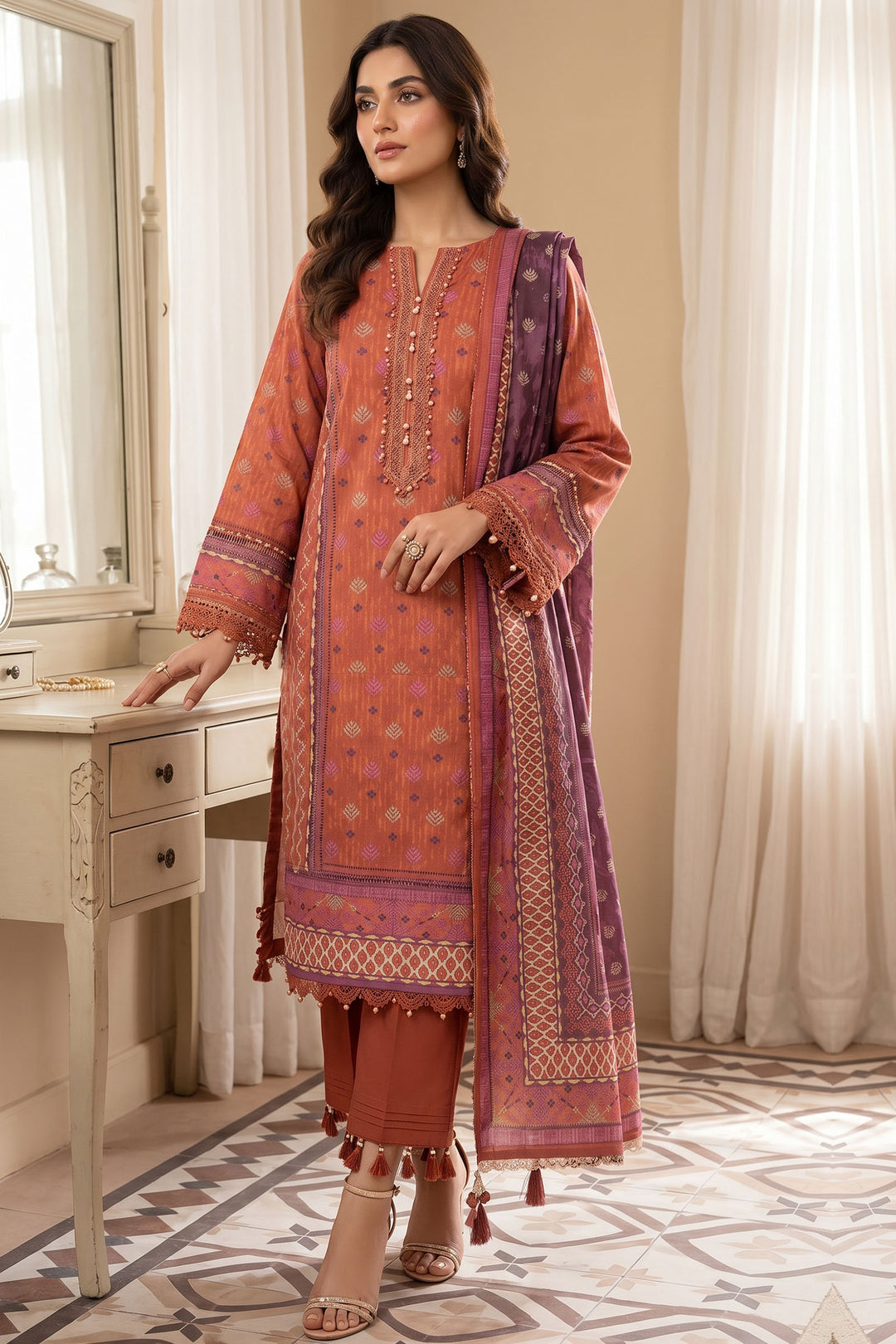 Terracotta 3 Piece Unstitched Premium Printed Lawn