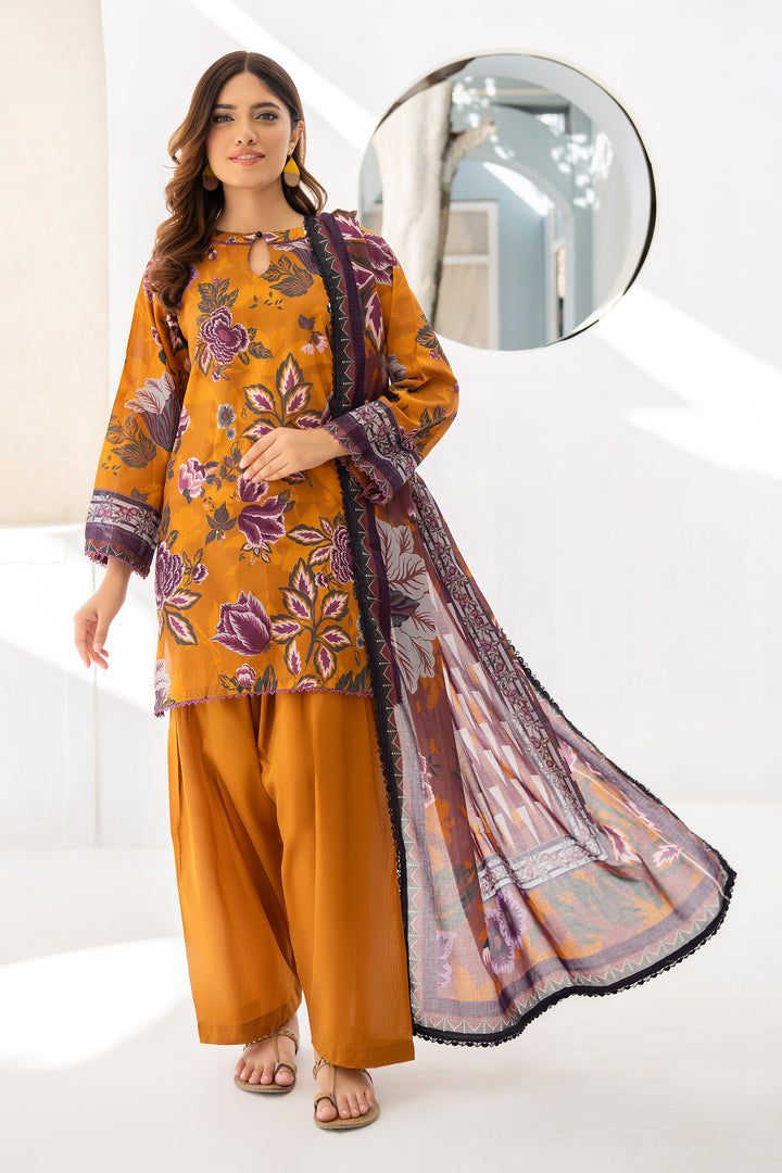 3 Piece Unstitched Saffron Premium Lawn