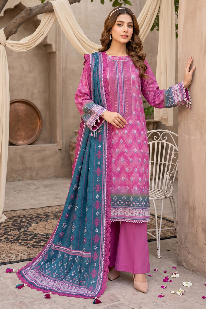 3 Piece Unstitched Pink Premium Lawn