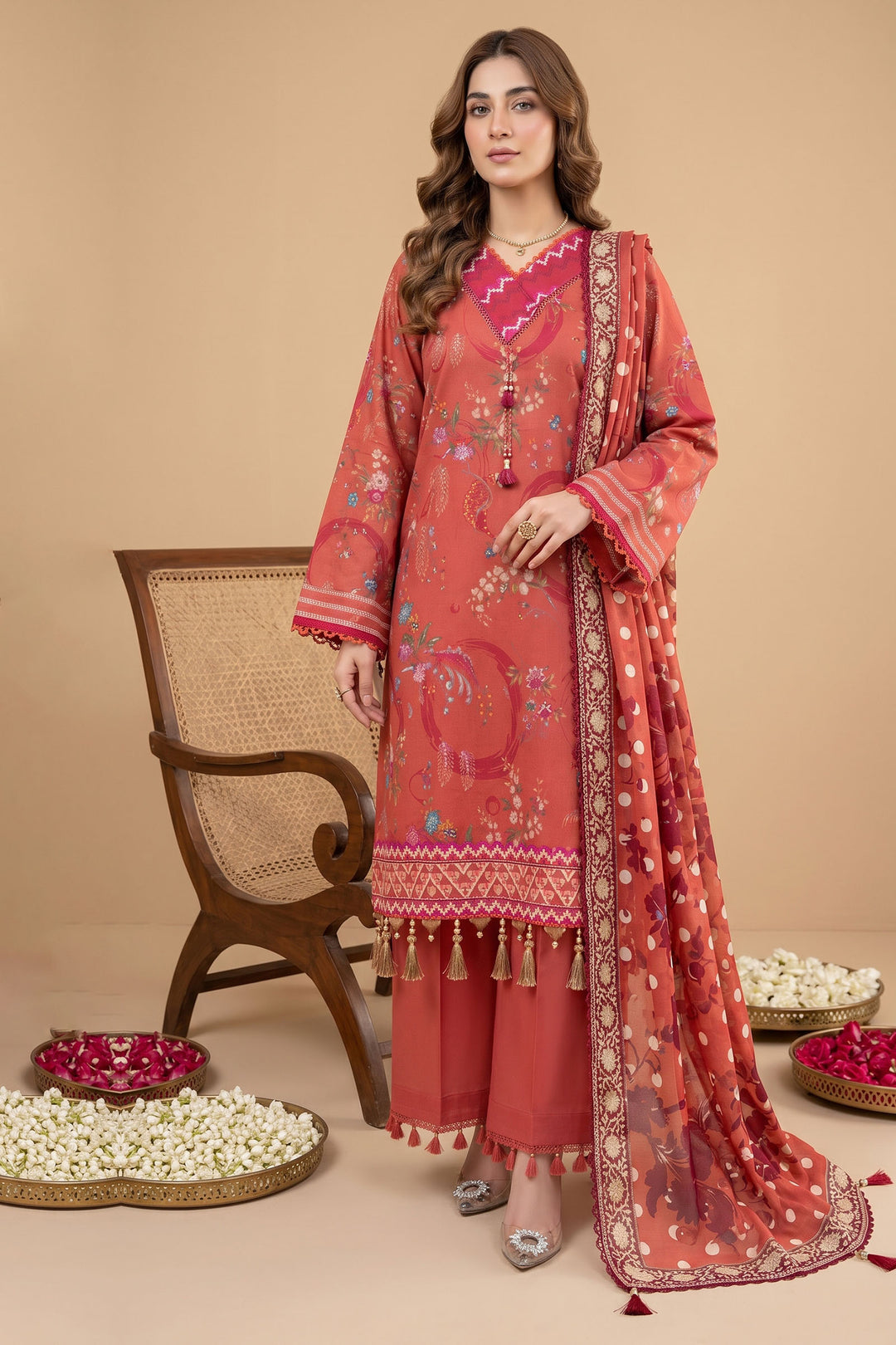 3 Piece Unstitched Rust Premium Lawn