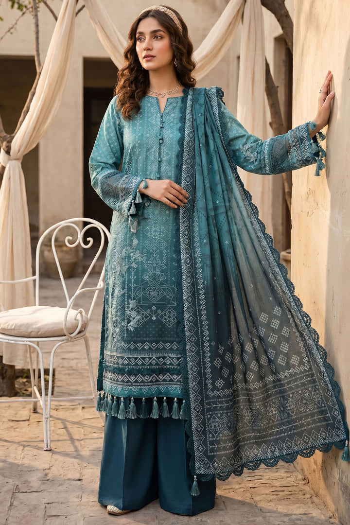 Cadet Blue 3 Piece Unstitched Premium Printed Lawn