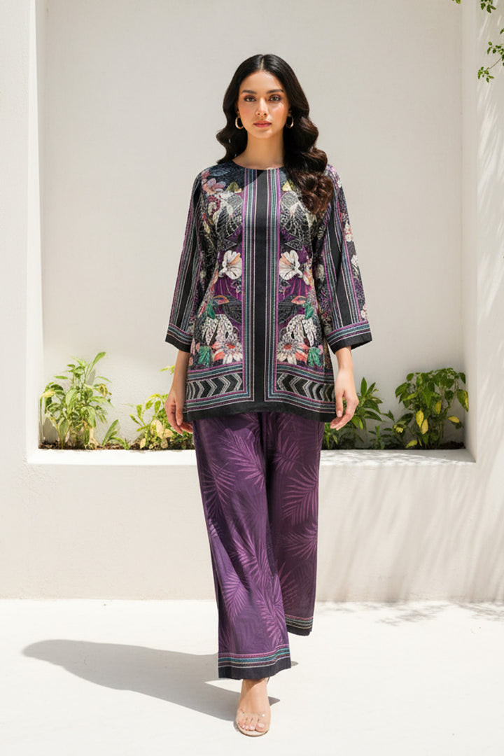2 Pc Unstitched Premium Dark Purple Printed Co-Ord Set