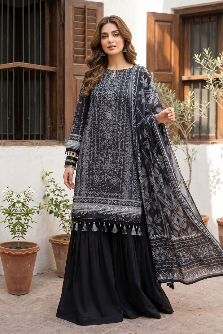 Black 3 Piece Unstitched Premium Printed Lawn