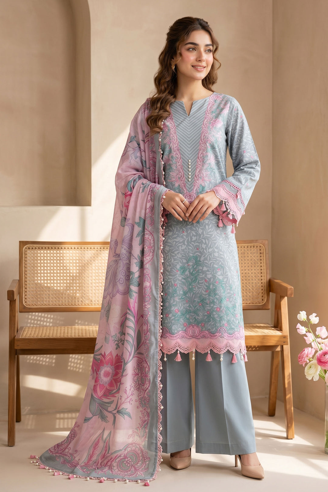 Hit Gray 3 Piece Unstitched Premium Printed Lawn