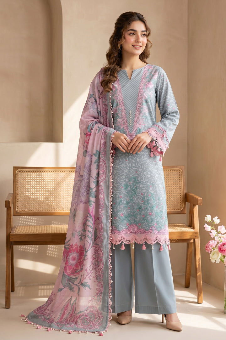 Hit Gray 3 Piece Unstitched Premium Printed Lawn