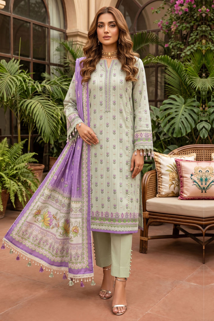 Pastel Green 3 Piece Unstitched Premium Printed Lawn