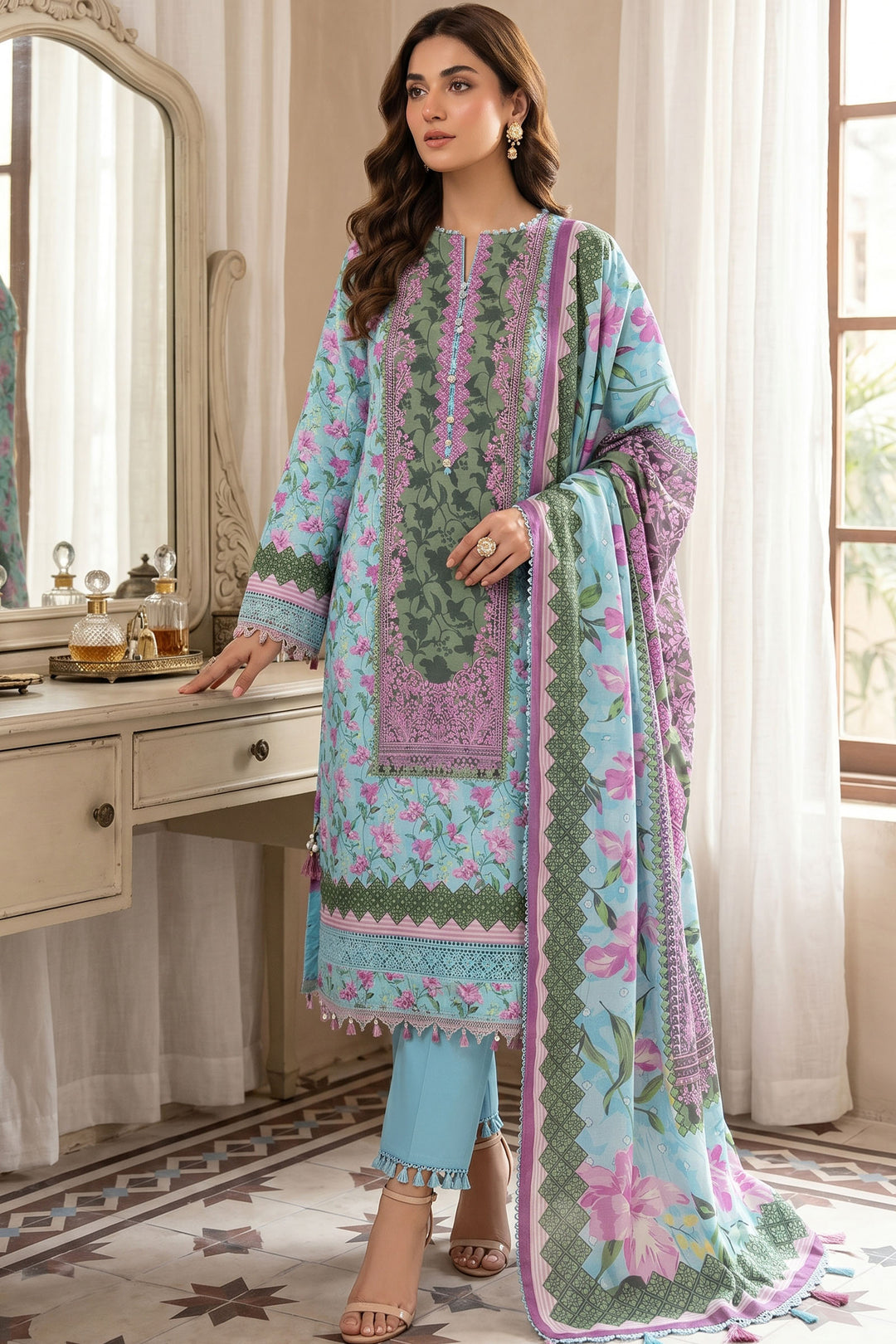 Rock Blue l 3 Piece Unstitched Premium Printed Lawn