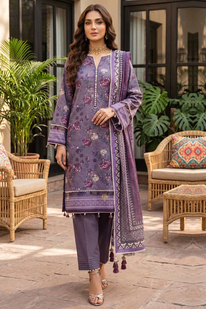Lavender 3 Piece Unstitched Premium Printed Lawn