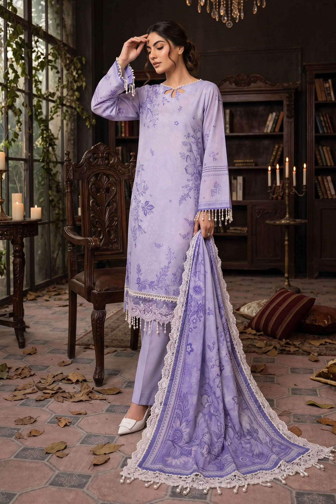 3 Piece Unstitched Lavender Premium Lawn