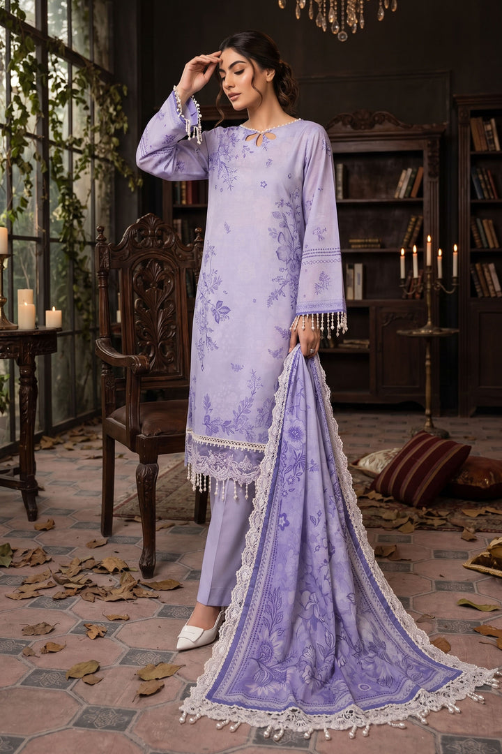 3 Piece Unstitched Lavender Premium Lawn