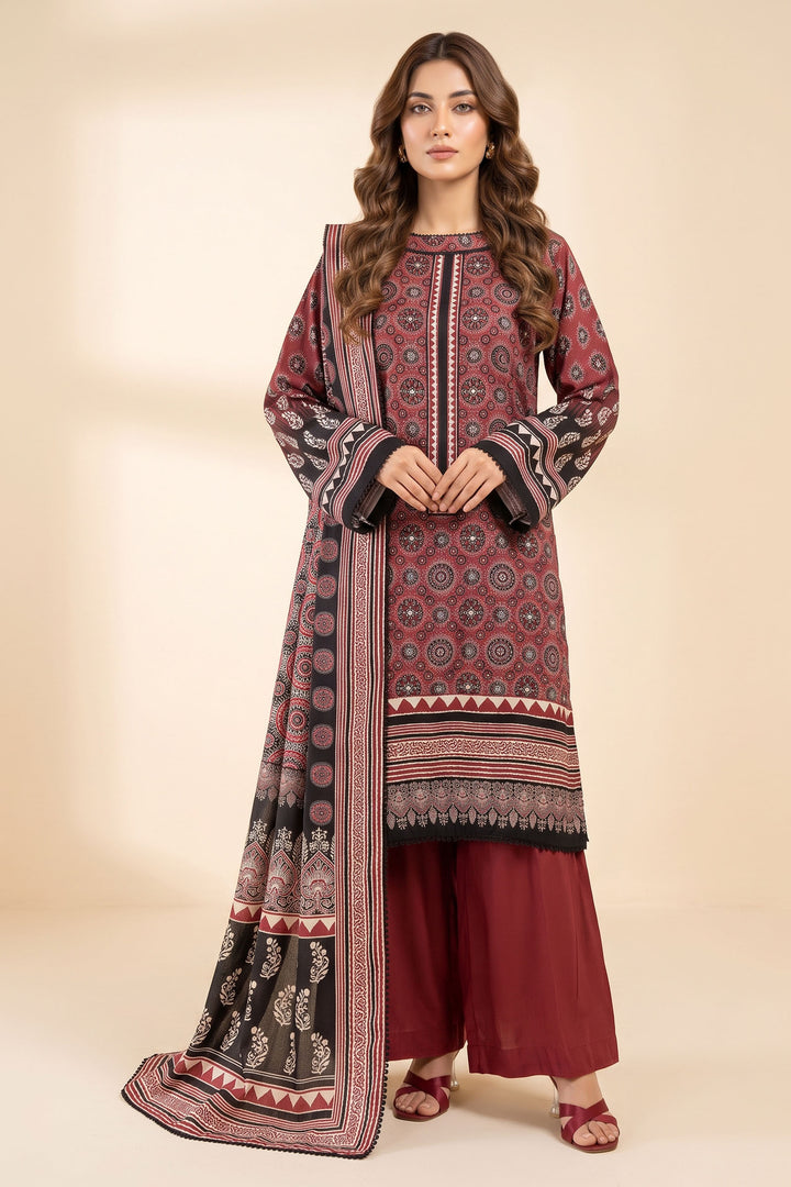 3 Piece Unstitched Maroon Premium Linen