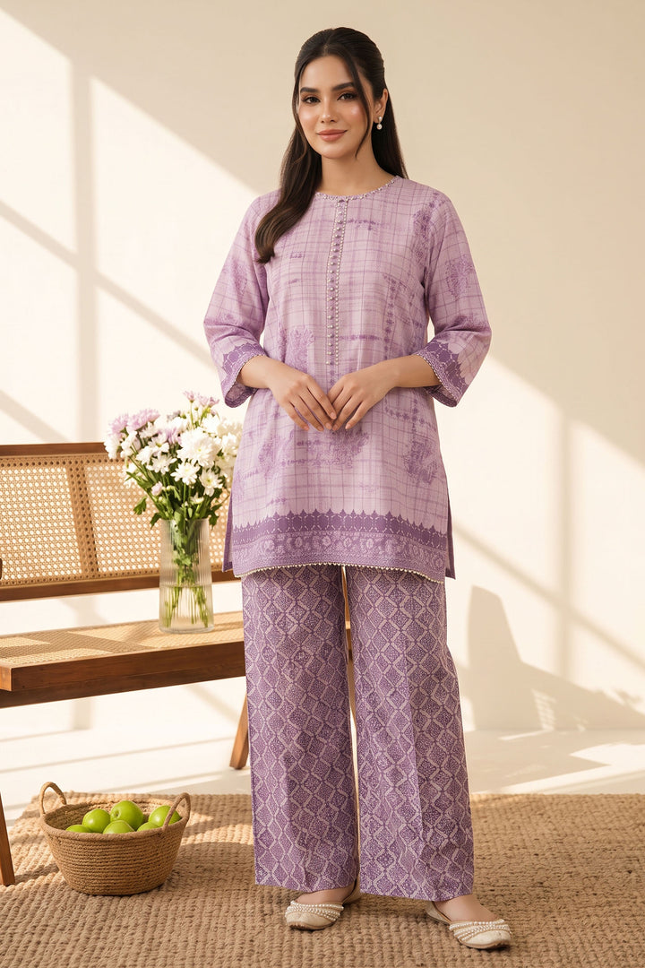Pink 2 Piece Unstitched Printed Cambric Co-Ord Set