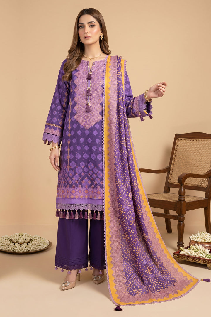 Purple 3 Piece Unstitched Premium Printed Lawn